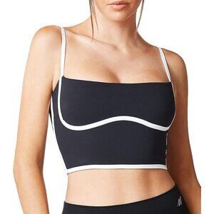 Women Black Sports Bra Tank Tops Padded Square Neck Fitness Basic Crop Tops